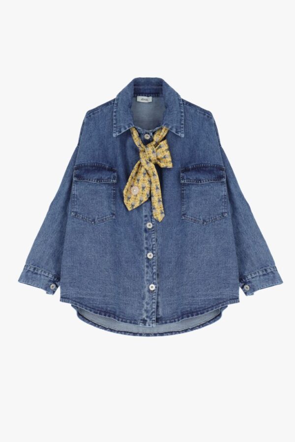 CAMICIA DI JEANS CON CRAVATTA E TASCHE - immagine 4